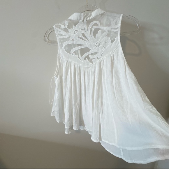Free People White Western Crosshatch Mesh Tie Front Blouse in size small - Picture 6 of 6